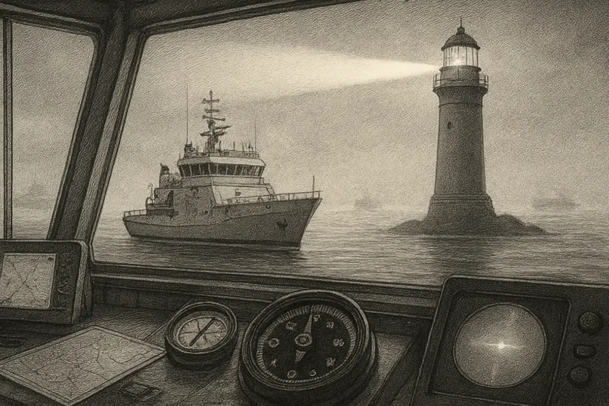 Illustration: a lighthouse sweeping its beam across a foggy harbor, revealing only a handful of ships while most vessels stay hidden in the mist
